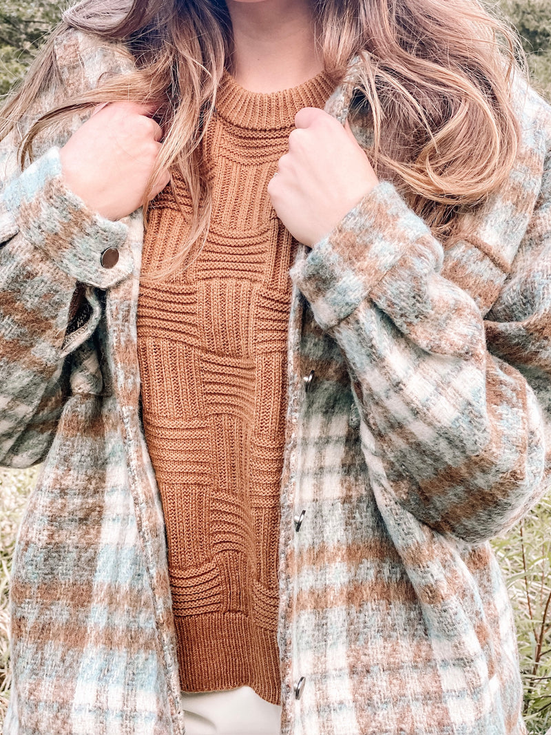 Lake Life In The Fall Blue and Camel Button Front Coat