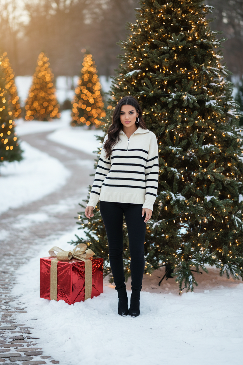 Stripe  Quarter Zip Sweater