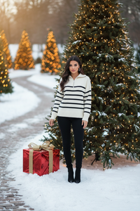 Stripe  Quarter Zip Sweater