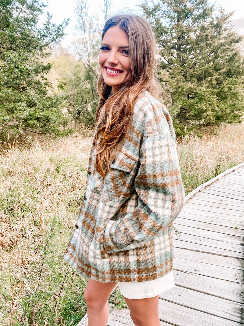 Lake Life In The Fall Blue and Camel Button Front Coat