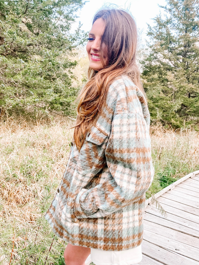 Lake Life In The Fall Blue and Camel Button Front Coat