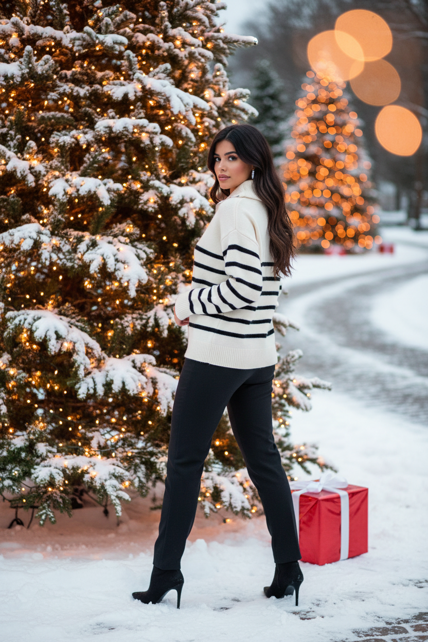 Stripe  Quarter Zip Sweater