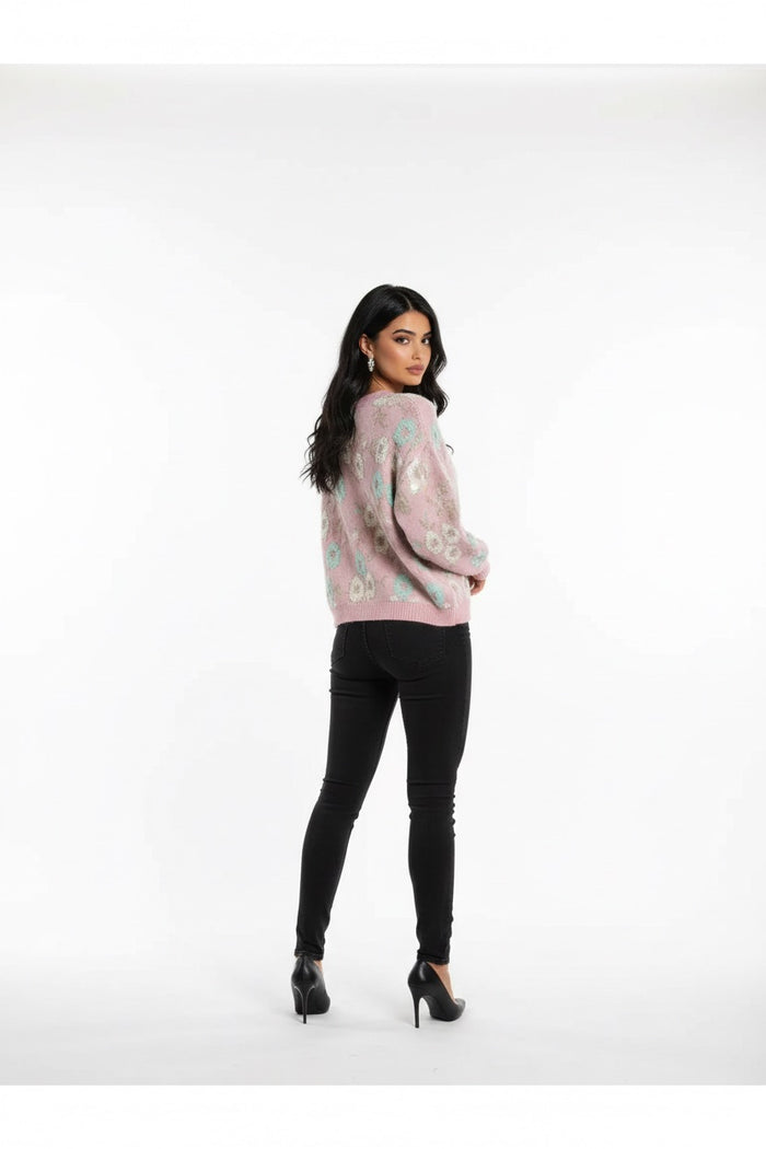 Pink Floral Knit Sweater
