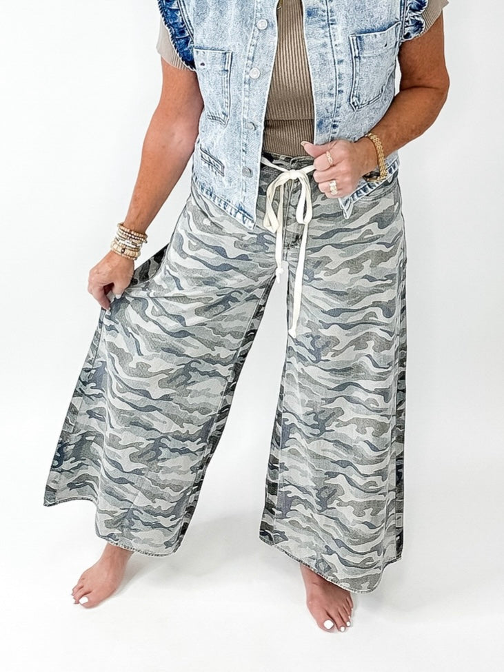 Urban Camo Drawstring Wide Leg Jeans