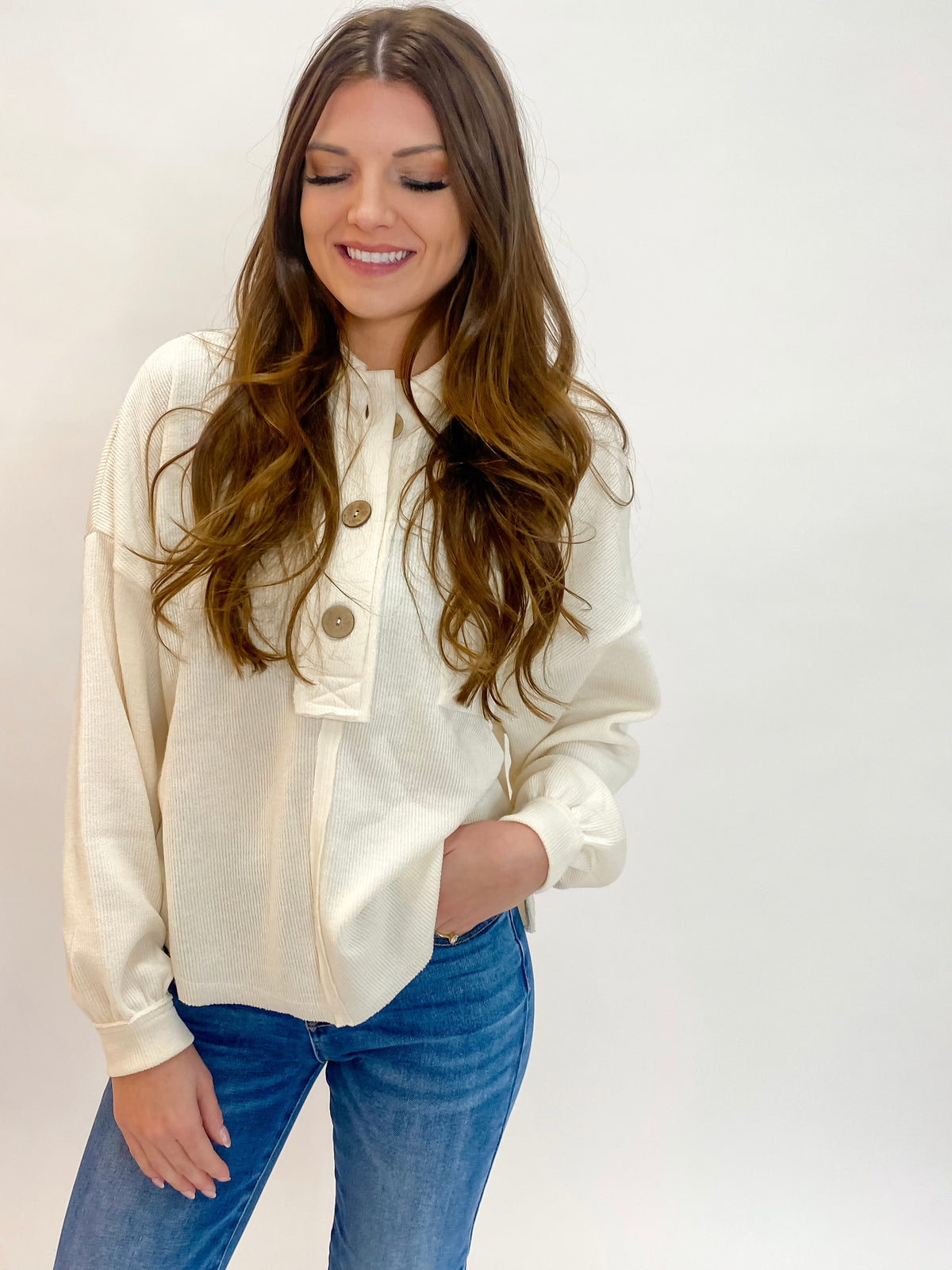 Wonderful Wood Button Light Weight Sweater