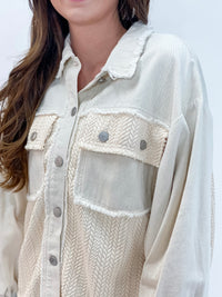 Cream Denim Multi Jacket with Frayed Detail