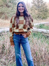 Set The Style Caramel Delight Checkered Sweater
