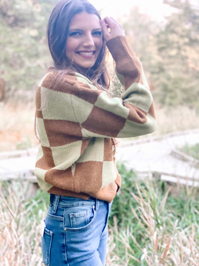 Set The Style Caramel Delight Checkered Sweater