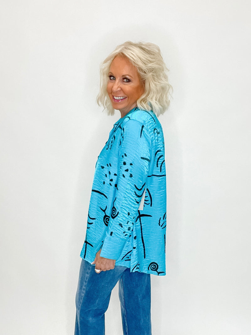 Vibrant Versatility Silk Button-Up Bright Blue