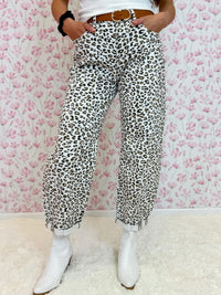 Risen High Rise Crop Barrel Leopard Cuffed Jeans