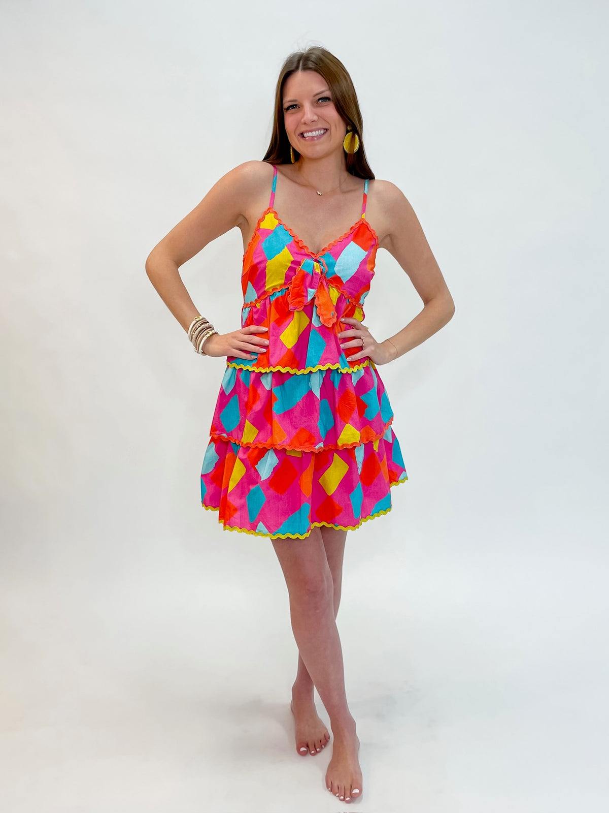 Cheerful Colorburst Cotton Poplin Ruffle Dress