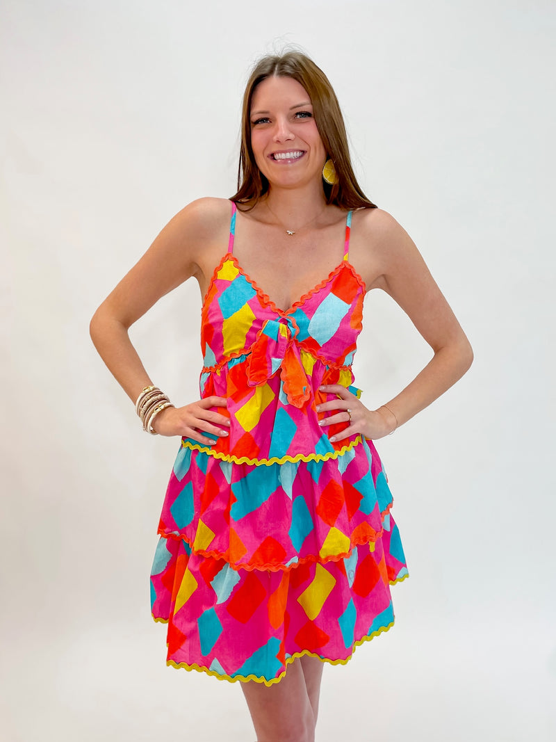 Cheerful Colorburst Cotton Poplin Ruffle Dress