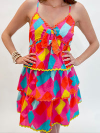 Cheerful Colorburst Cotton Poplin Ruffle Dress