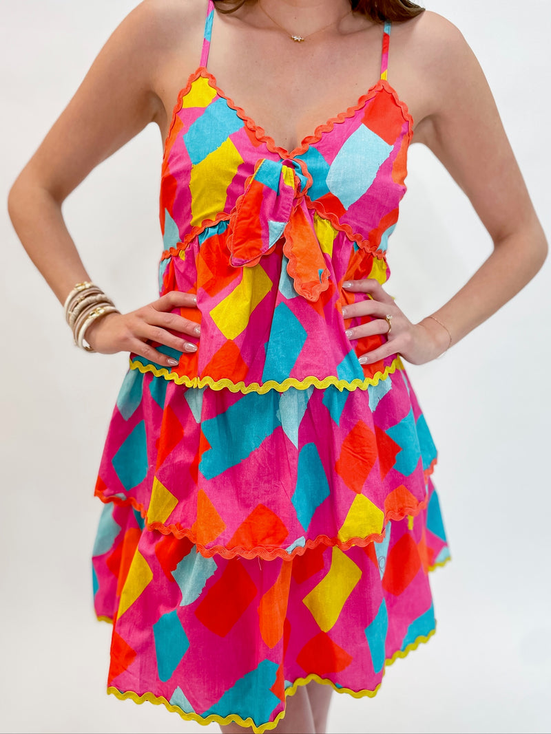 Cheerful Colorburst Cotton Poplin Ruffle Dress