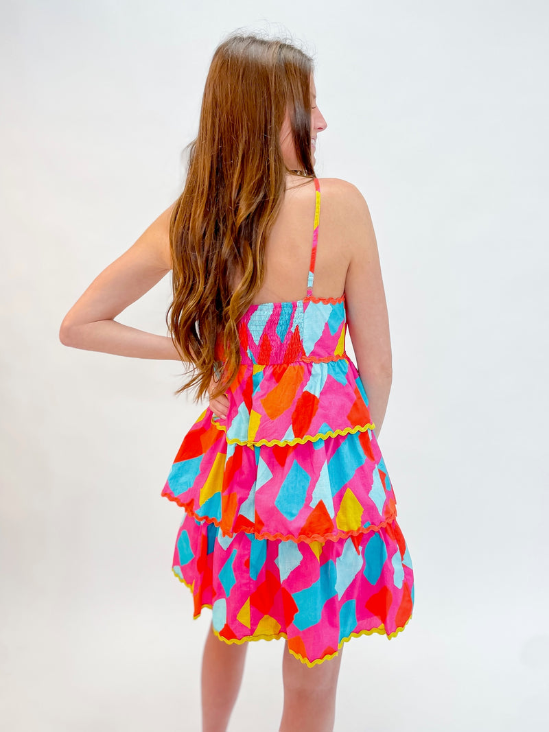 Cheerful Colorburst Cotton Poplin Ruffle Dress