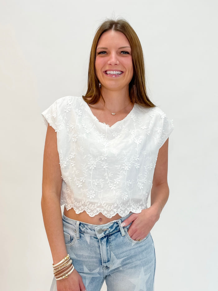 Whispering Floral Lace Cap Sleeve Top