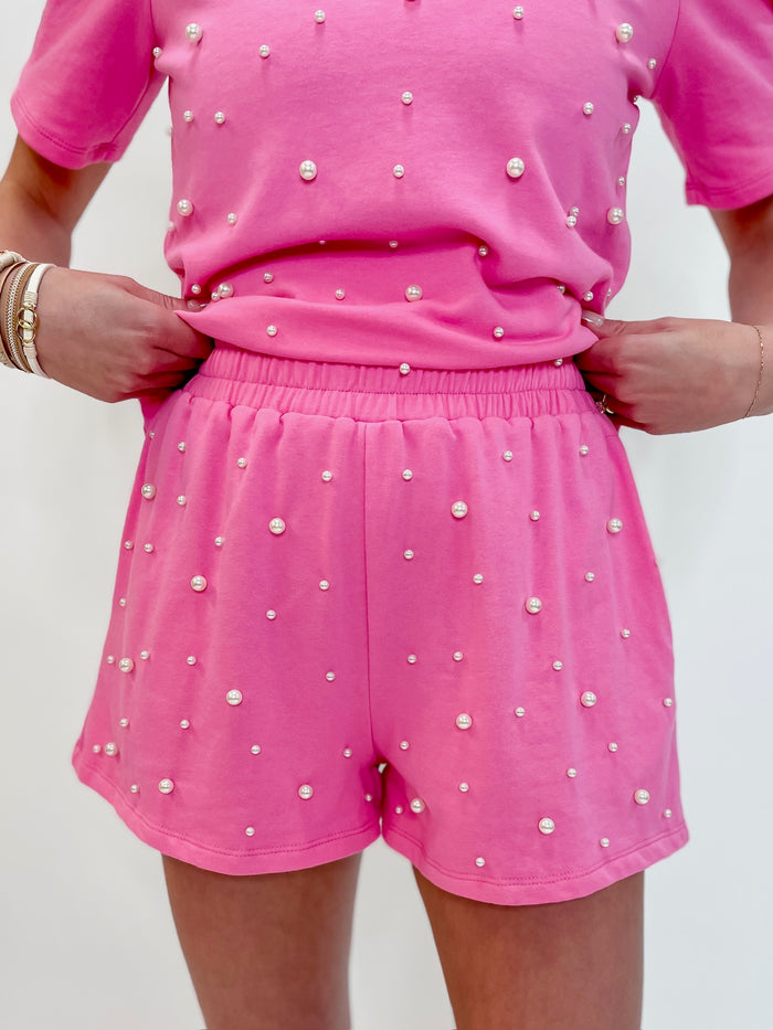 Light Pink Pearl Embellished Set- Shorts