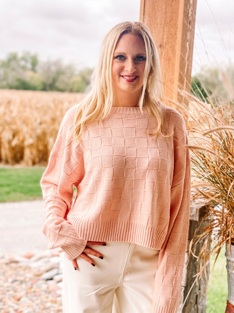Purely Pink Crewneck Basketweave Sweater