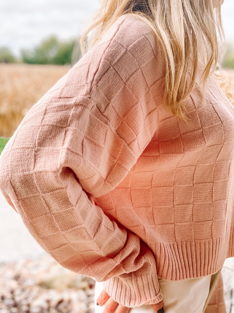 Purely Pink Crewneck Basketweave Sweater