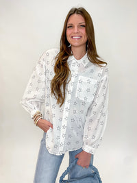 Starry Night Button-Up Blouse White