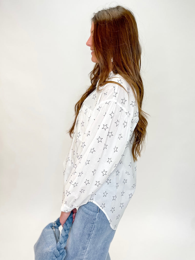 Starry Night Button-Up Blouse White
