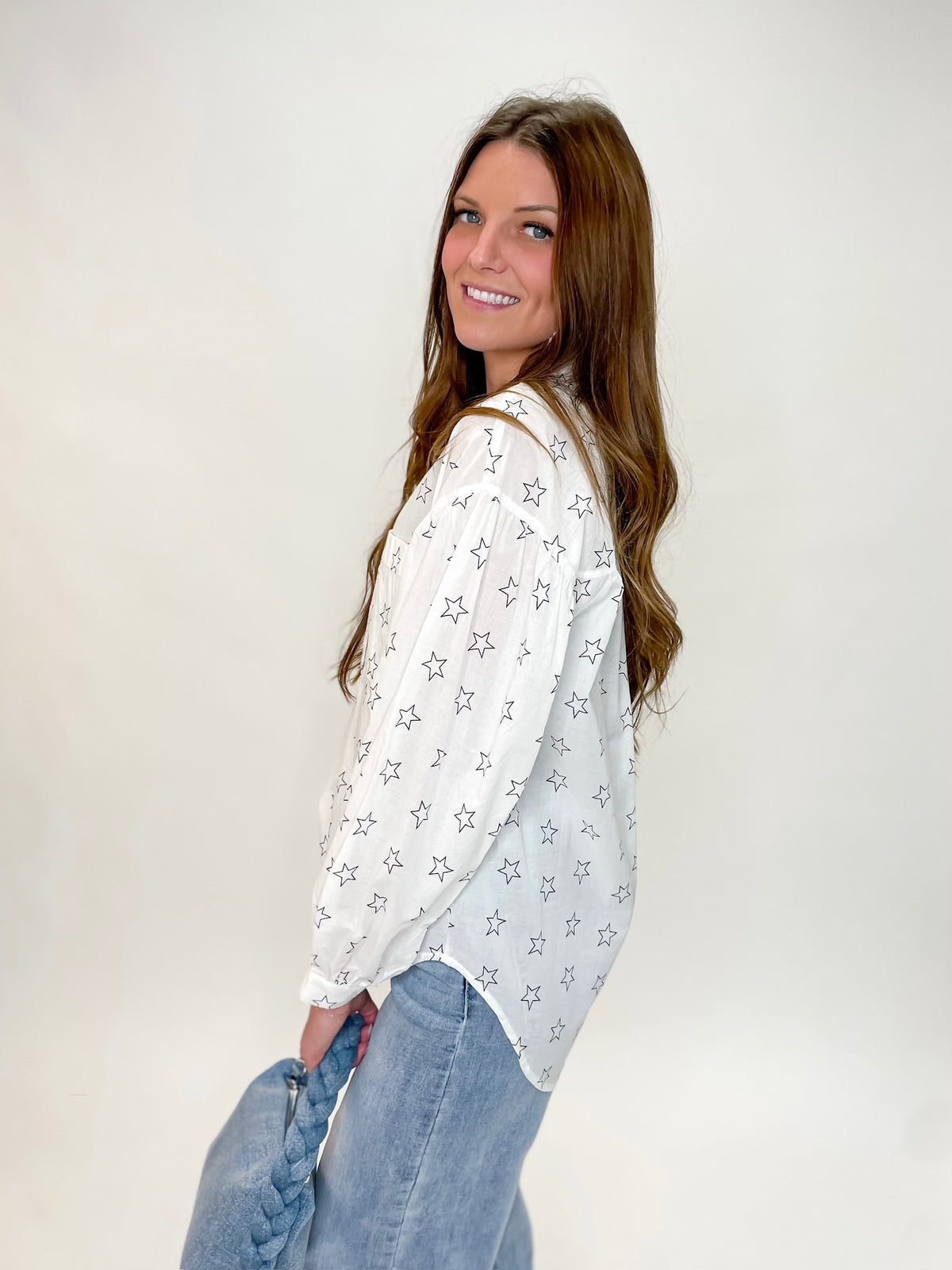 Starry Night Button-Up Blouse White