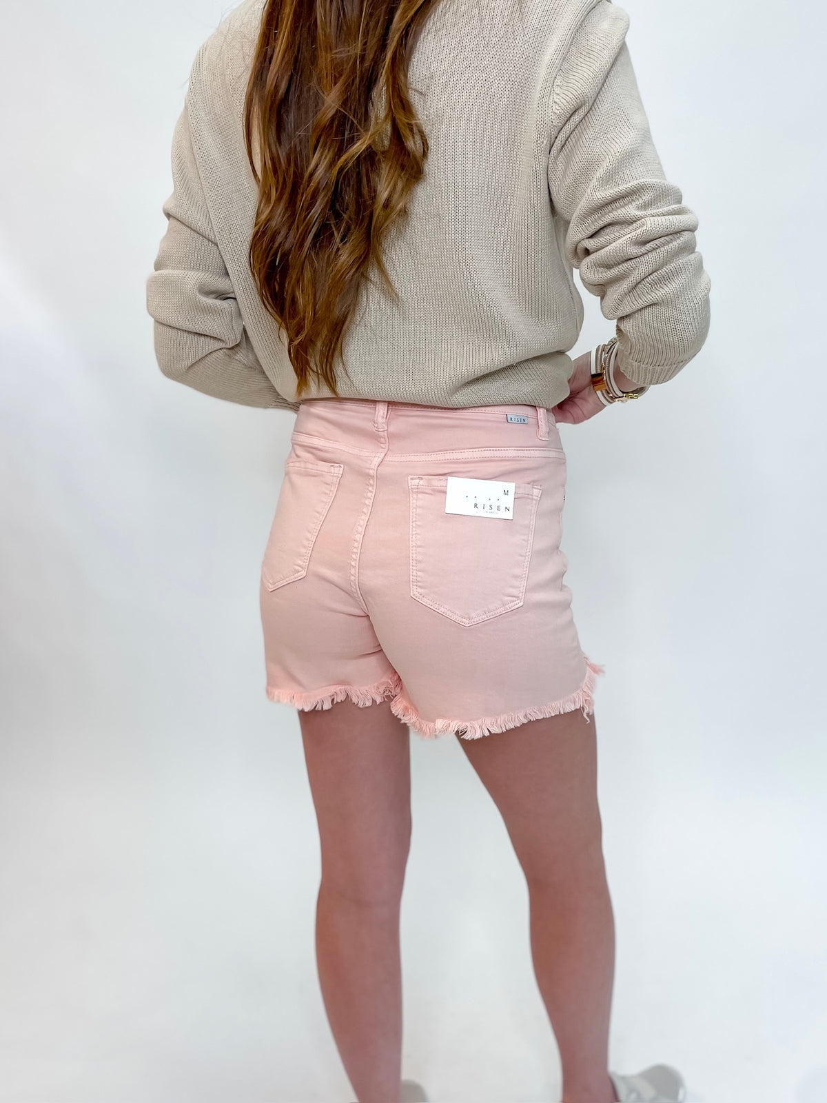 Light Pink Risen Denim Shorts