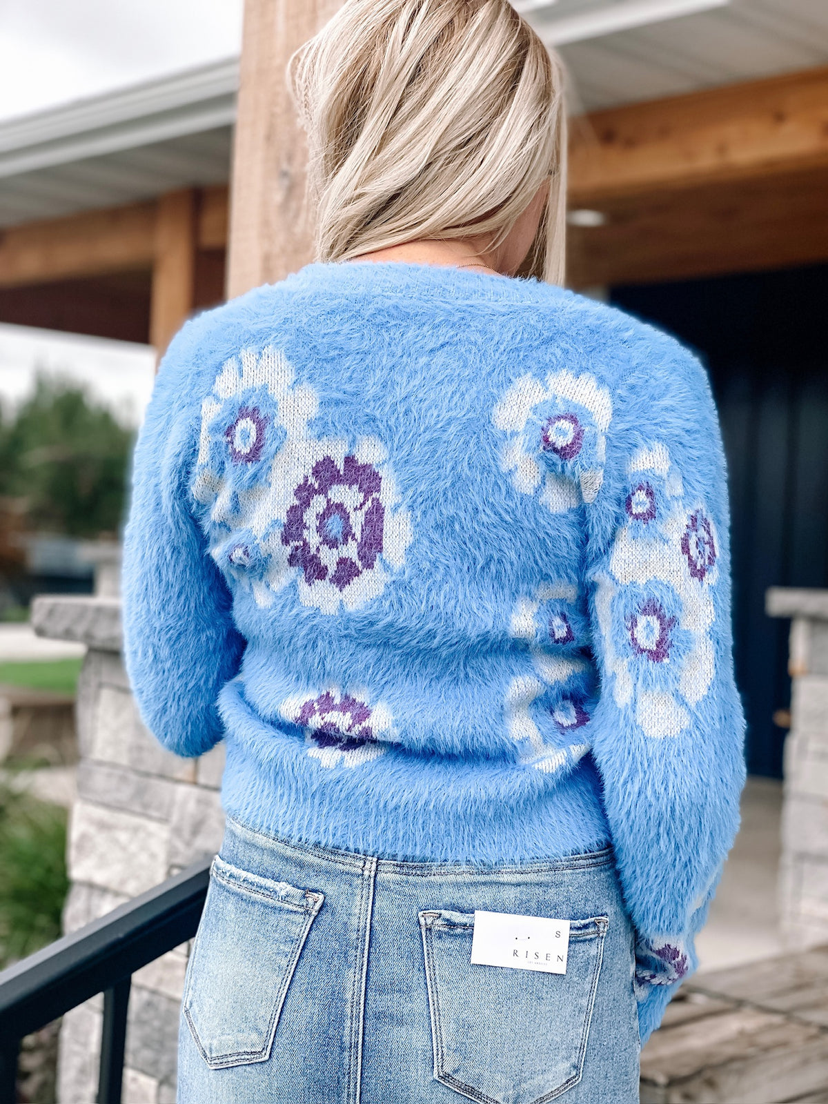 Fuzzy Blue Print Sweater