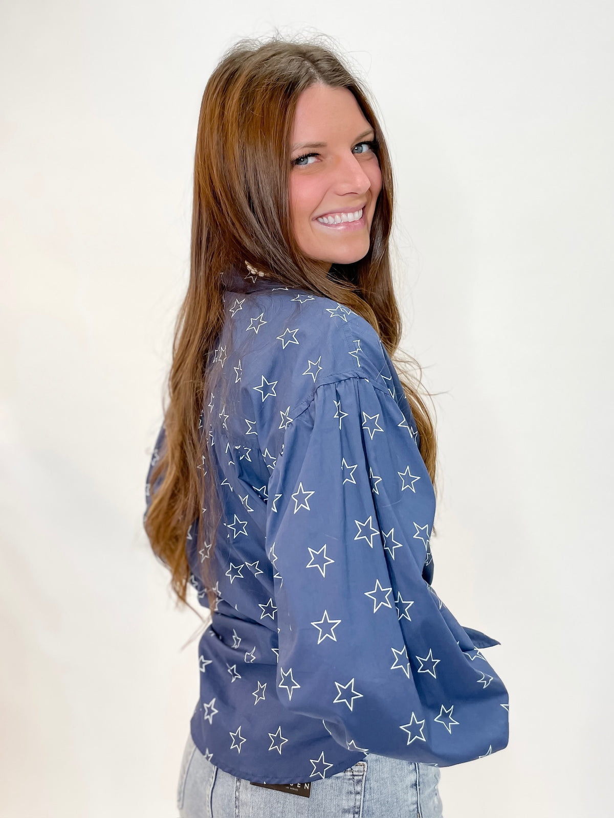 Starry Night Button Front Blouse - Navy