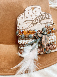 Rodeo Cowgirl Bracelet Set Bull & Feather