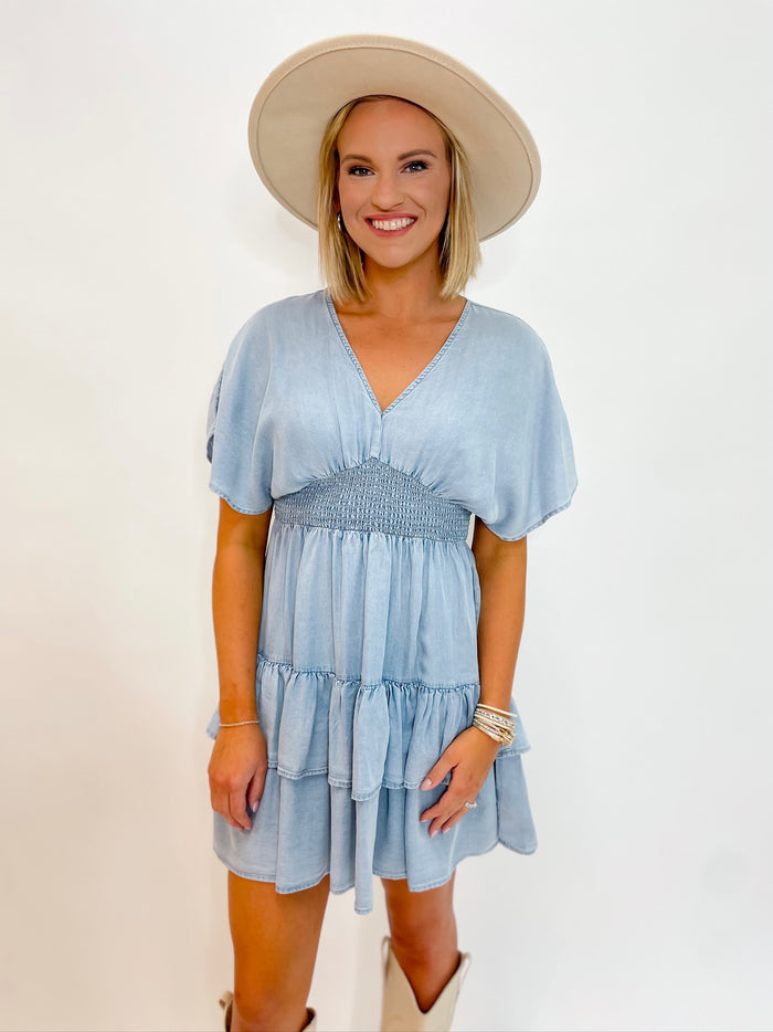 Chambray Breeze Tiered Tencel Dress