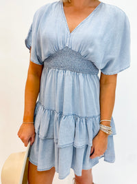 Chambray Breeze Tiered Tencel Dress