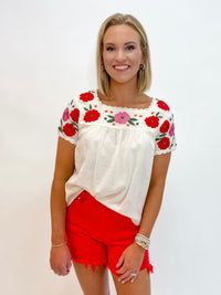 Red Risen High Rise Distressed Shorts