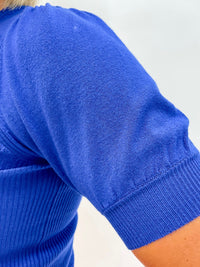 Cobalt Chic Ribbed Banded Sleeve Top