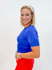 Cobalt Chic Ribbed Banded Sleeve Top