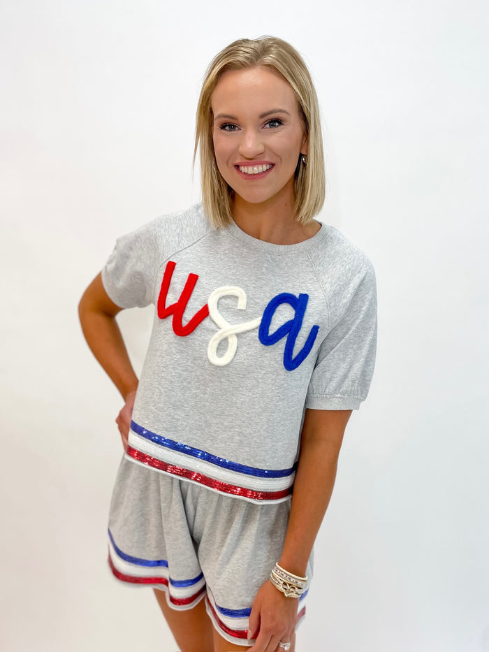 Star-Spangled Sequin Stripe Set Top