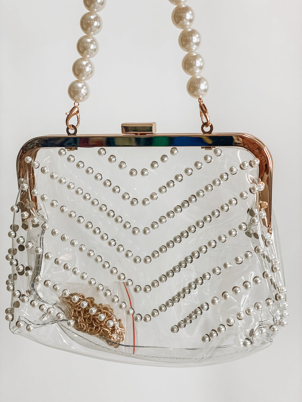 Gold and Pearl Clear Handbag