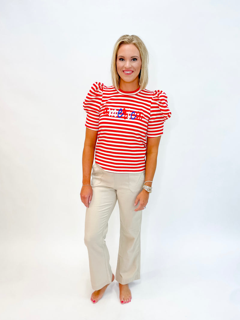 Patriotic Stripe Puff Sleeve Top
