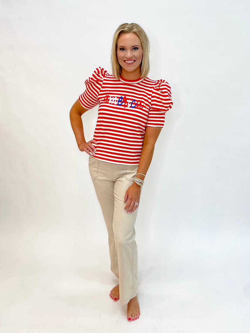 Patriotic Stripe Puff Sleeve Top