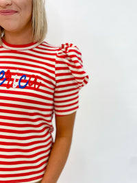 Patriotic Stripe Puff Sleeve Top