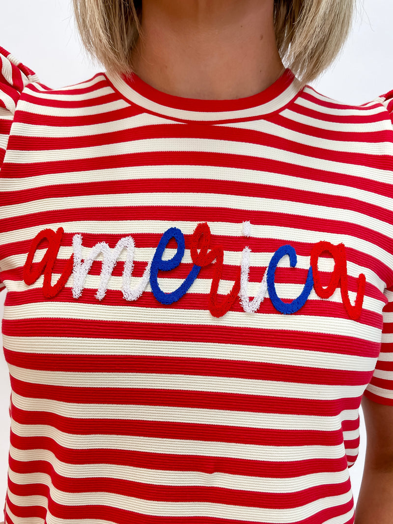 Patriotic Stripe Puff Sleeve Top