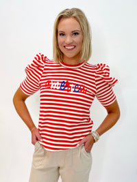 Patriotic Stripe Puff Sleeve Top