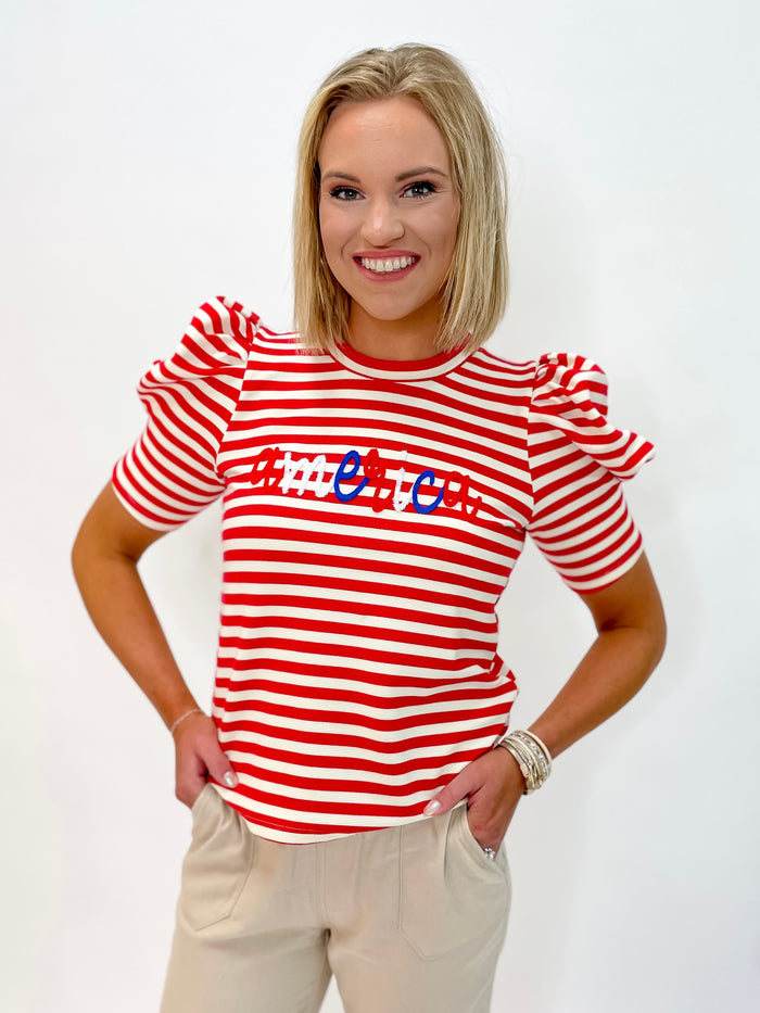 Patriotic Stripe Puff Sleeve Top