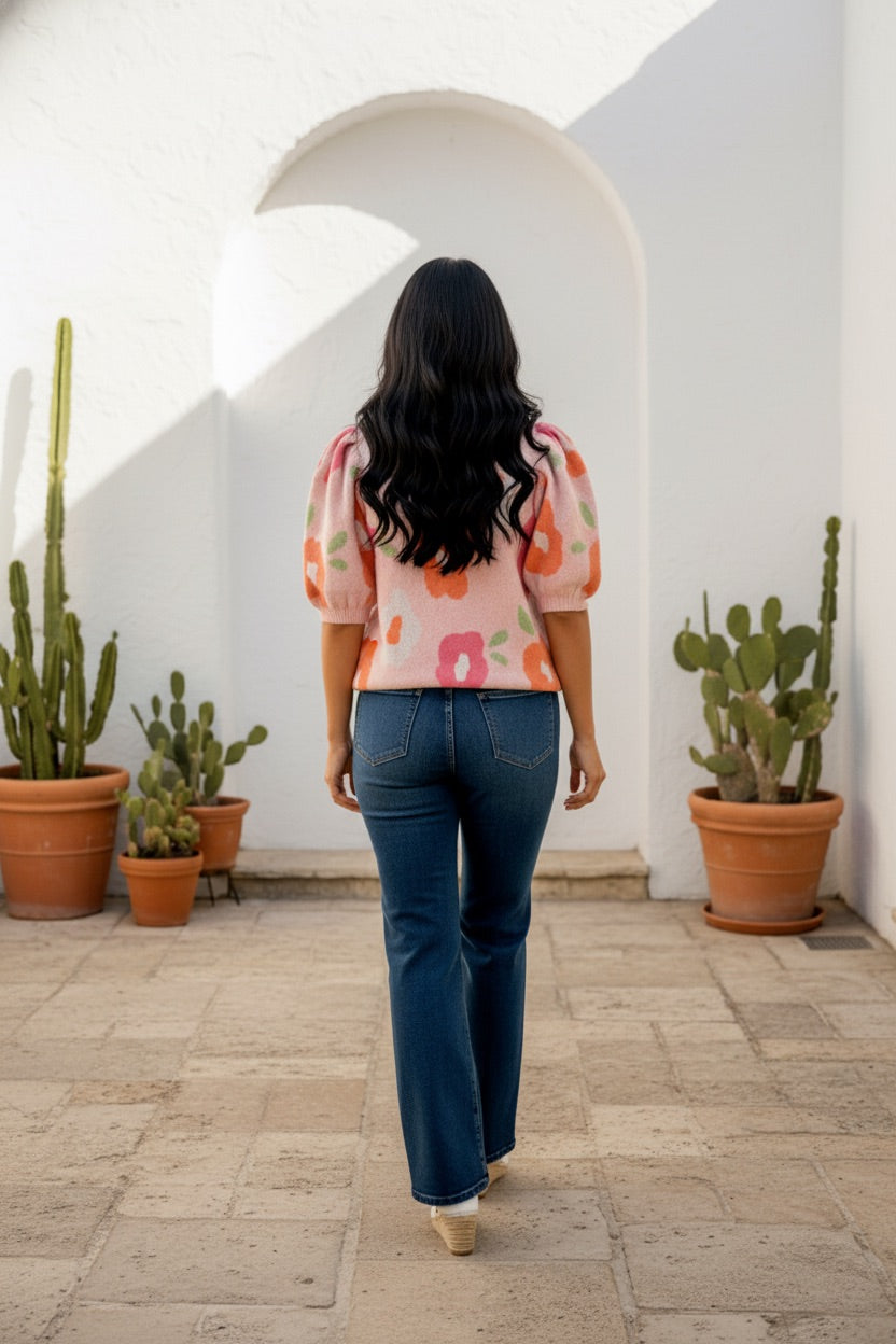 Everyday Bloom Puff Sleeve Sweater- Blush Pink