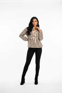 Ivory Leopard Tie-Front Peplum Jacket