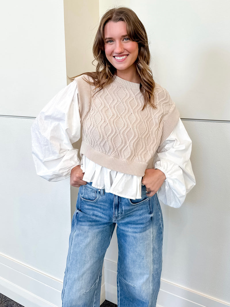 Risen Medium Wash High-Rise Boyfriend Cuffed Barrel Jeans