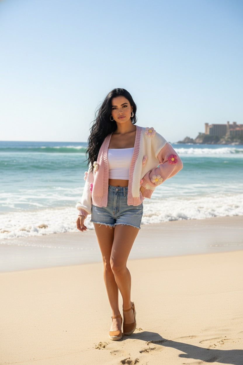 Blush Bloom Crochet Flower Cardigan