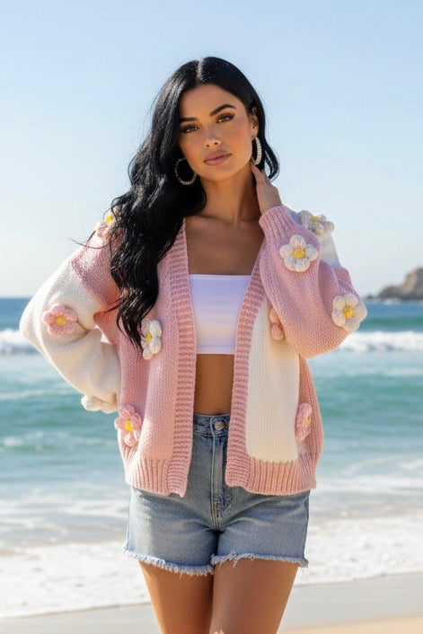 Blush Bloom Crochet Flower Cardigan