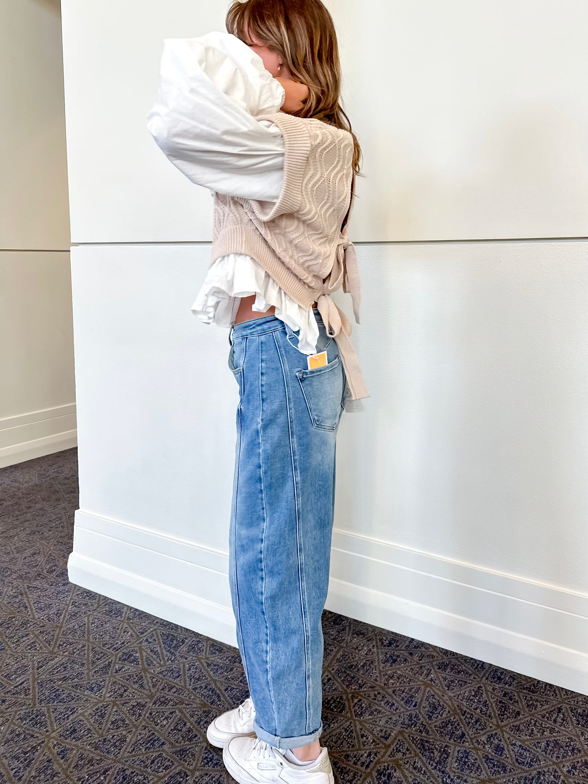Risen Medium Wash High-Rise Boyfriend Cuffed Barrel Jeans