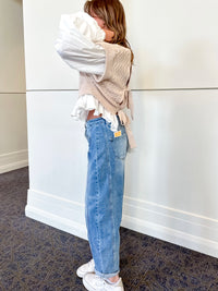 Risen Medium Wash High-Rise Boyfriend Cuffed Barrel Jeans